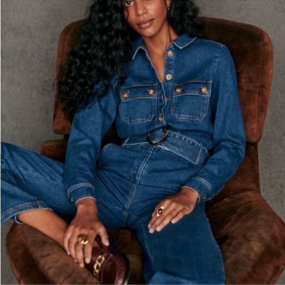 Sezane Blue Denim Jumpsuit
